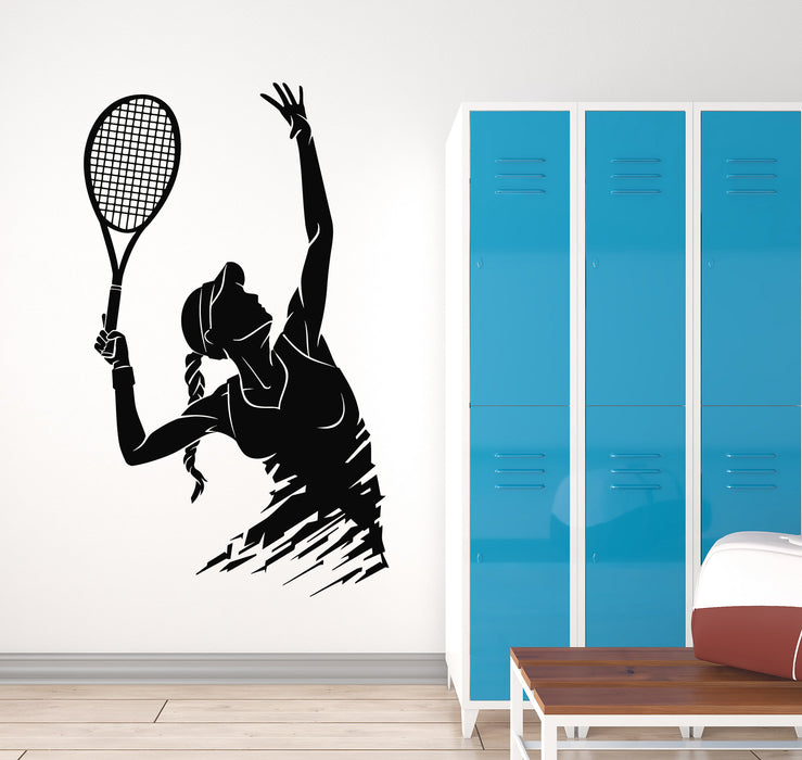 Autocollant mural en vinyle pour fille de tennis, jeu de raquette, club de sport (g5859)