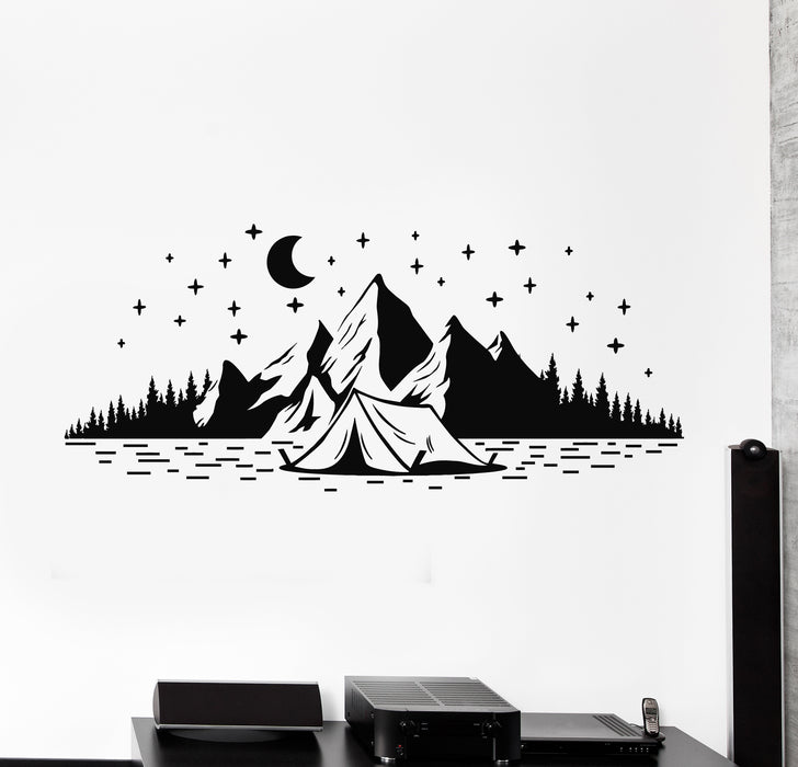 Vinyl Wall Decal Camping Tent Travel Mountains Nature Night Moon Stars Stickers Mural (g1999)