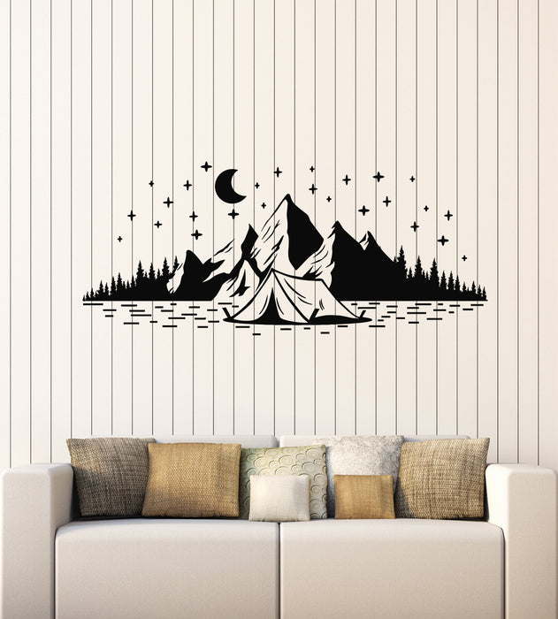 Vinyl Wall Decal Camping Tent Travel Mountains Nature Night Moon Stars Stickers Mural (g1999)