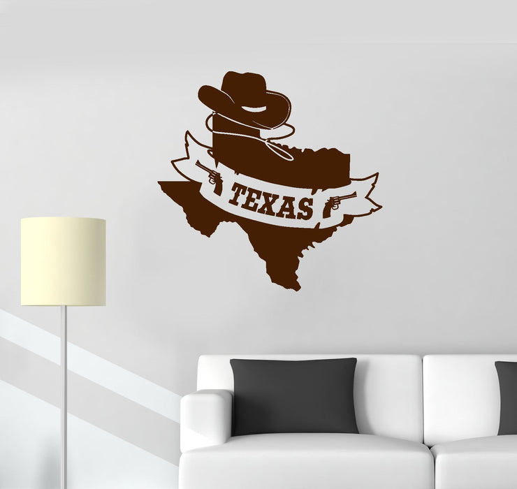 Autocollant mural en vinyle Carte du Texas État Cowboy Maison Chambre Décoration intérieure Autocollants Mural (ig5688)