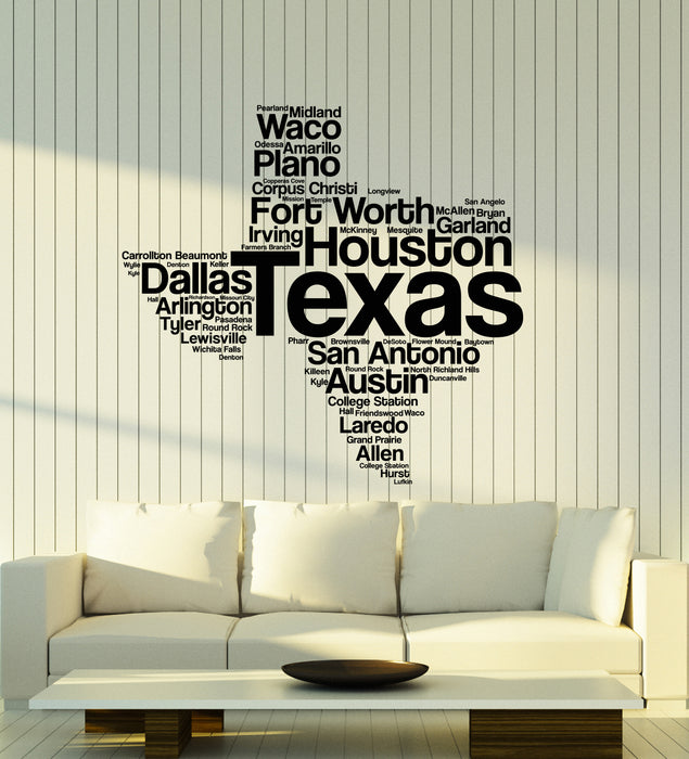 Vinyl Wall Decal Texas Map Words Cloud USA Austin Houston Dallas Stickers Mural (ig6238)