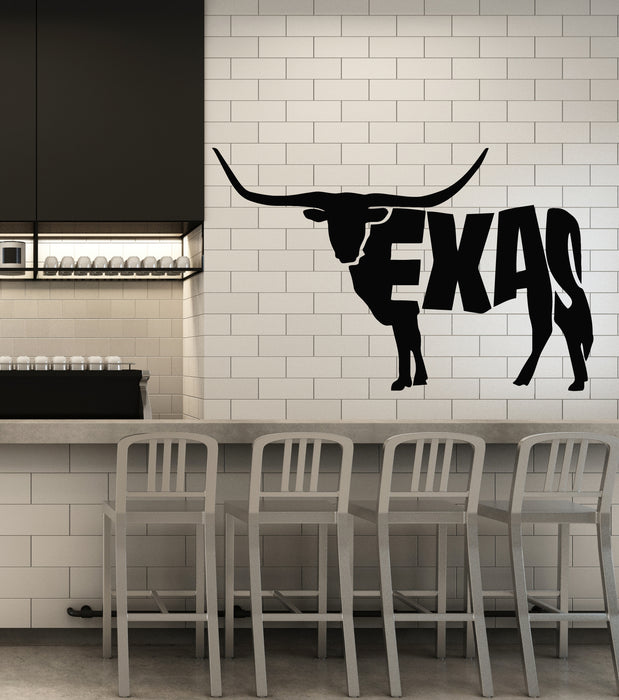 Vinyl Wall Decal Texas Rodeo Bull Wild West Meat Grill Menu Stickers Mural (g6621)