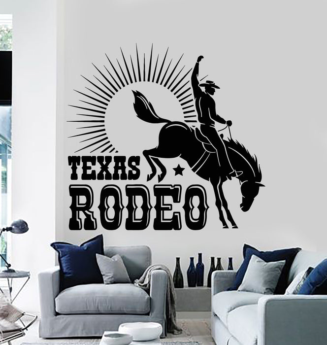 Vinyl Wall Decal Texas Cowboy Rider Horse Racing Wild West Sunset Stickers Mural (g5267)