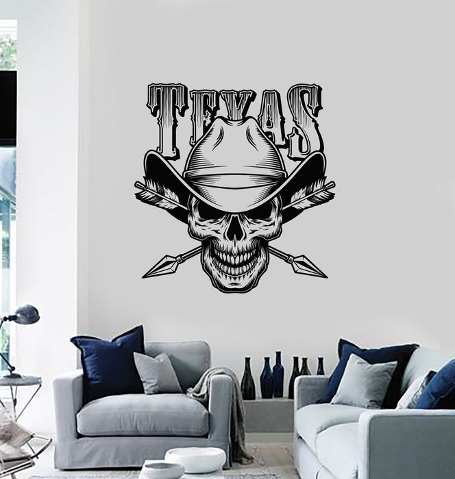 Vinyl Wall Decal Cowboy Skull Bones Hat Texas Dead Western Stickers Mural (g4263)