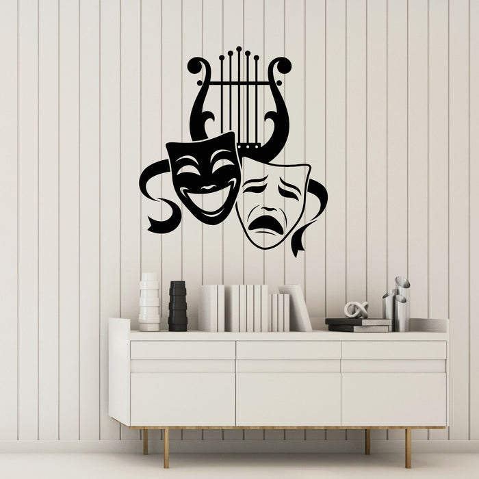 Vinyl Wall Decal Art Symbols Theatrical Masks Lyre Theatre Stickers Mural (g8389)