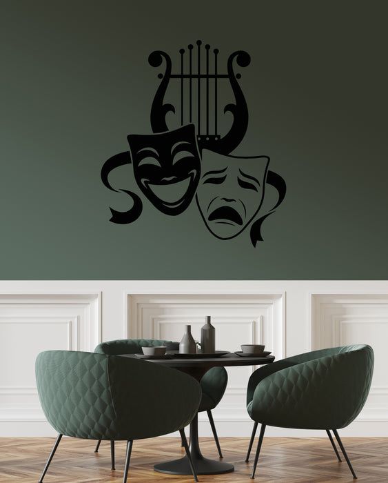 Vinyl Wall Decal Art Symbols Theatrical Masks Lyre Theatre Stickers Mural (g8389)