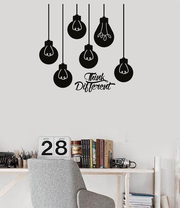 Vinyl Wall Decal Think Different Light Bulb Inspirational Quote Office Business Stickers Mural (ig5325)