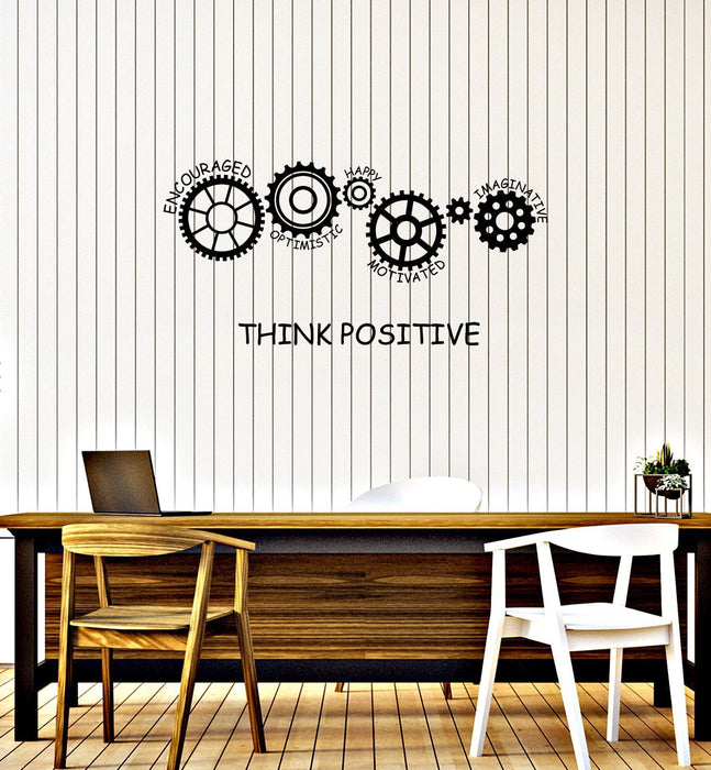 Vinyl Wall Decal Think Positive Office Space Art Gears Words Interior Stickers Mural (ig5832)