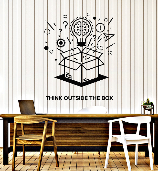 Vinyl Wall Decal Motivation Office Phrase Think Outside The Box Brain Stickers Mural (g1681)