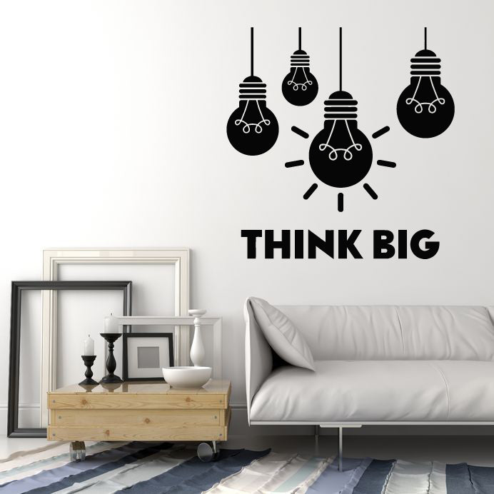 Vinyl Wall Decal Think Big Office Room Bulb Lamp Idea Lettering Stickers Mural (g2915)