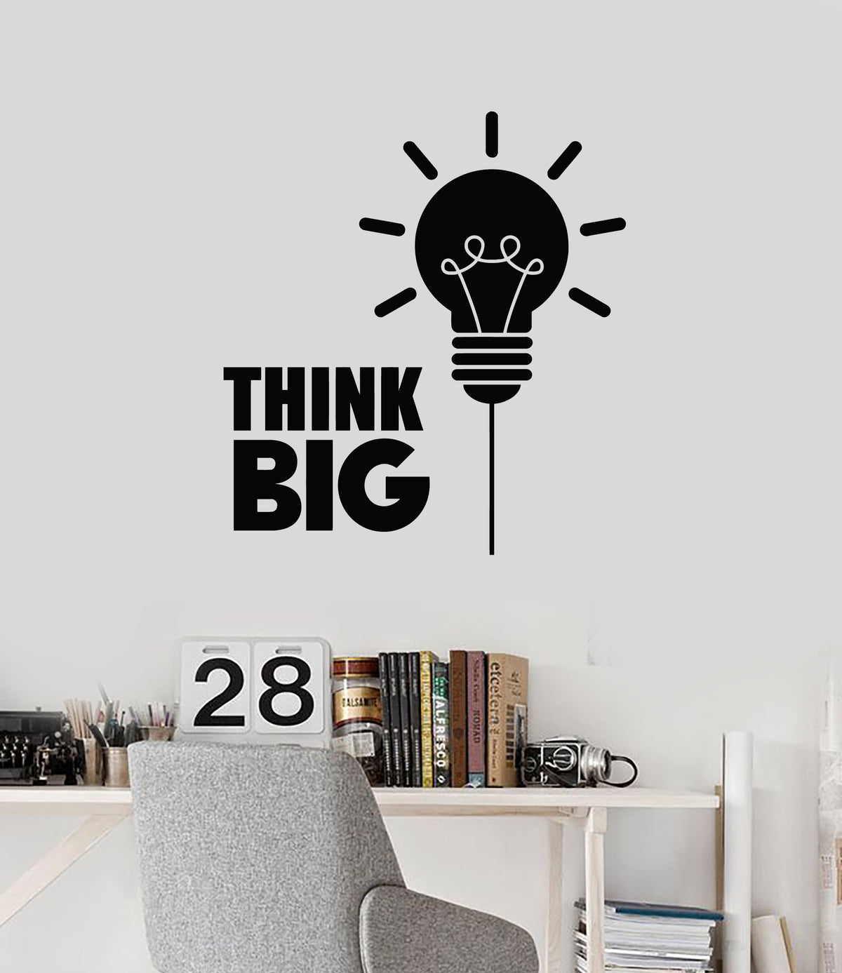 Vinyl Wall Decal Think Big Office Room Lightbulbs Inspirational Words ...