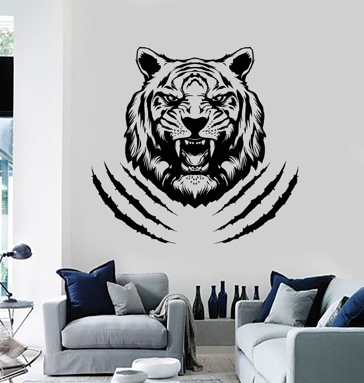 Vinyl Wall Decal Aggressive Tiger Tribal Predator Head Animal Stickers ...