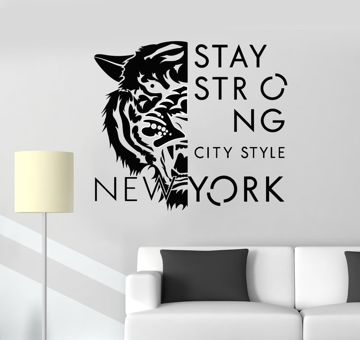 Vinyl Wall Decal Predator Tiger Stay Strong New York NY Stickers Mural (g601)