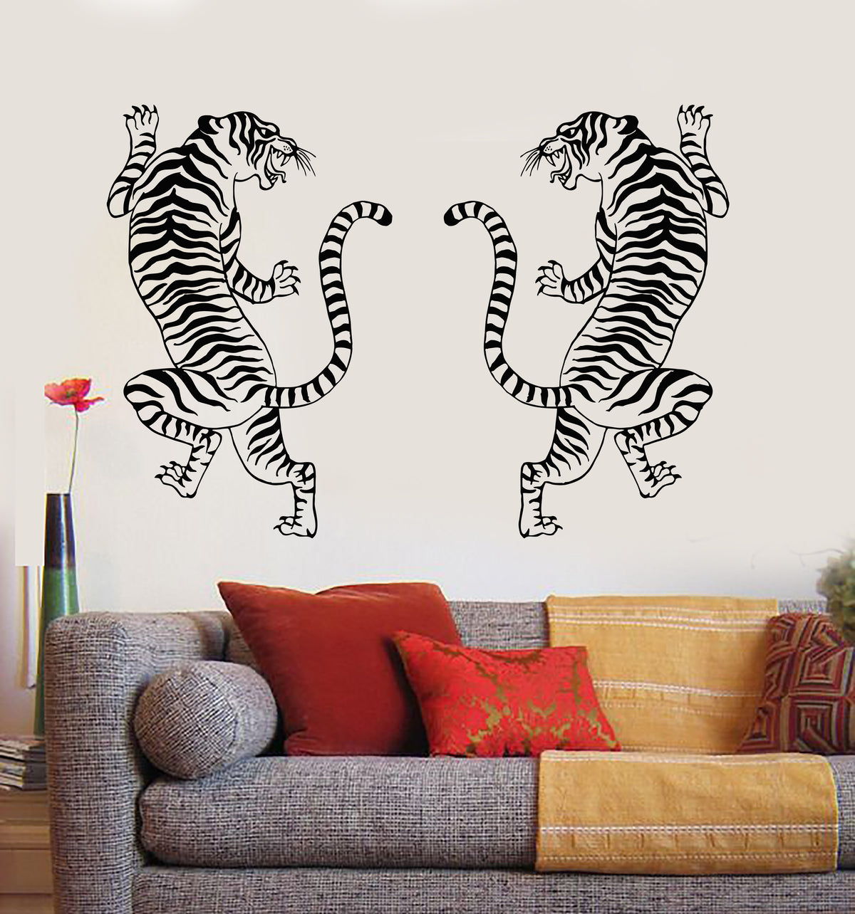 Vinyl Wall Decal Fighting Tigers African Wild Animals Jungle Stickers ...