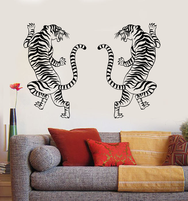Vinyl Wall Decal Fighting Tigers African Wild Animals Jungle Stickers Mural (g5407)
