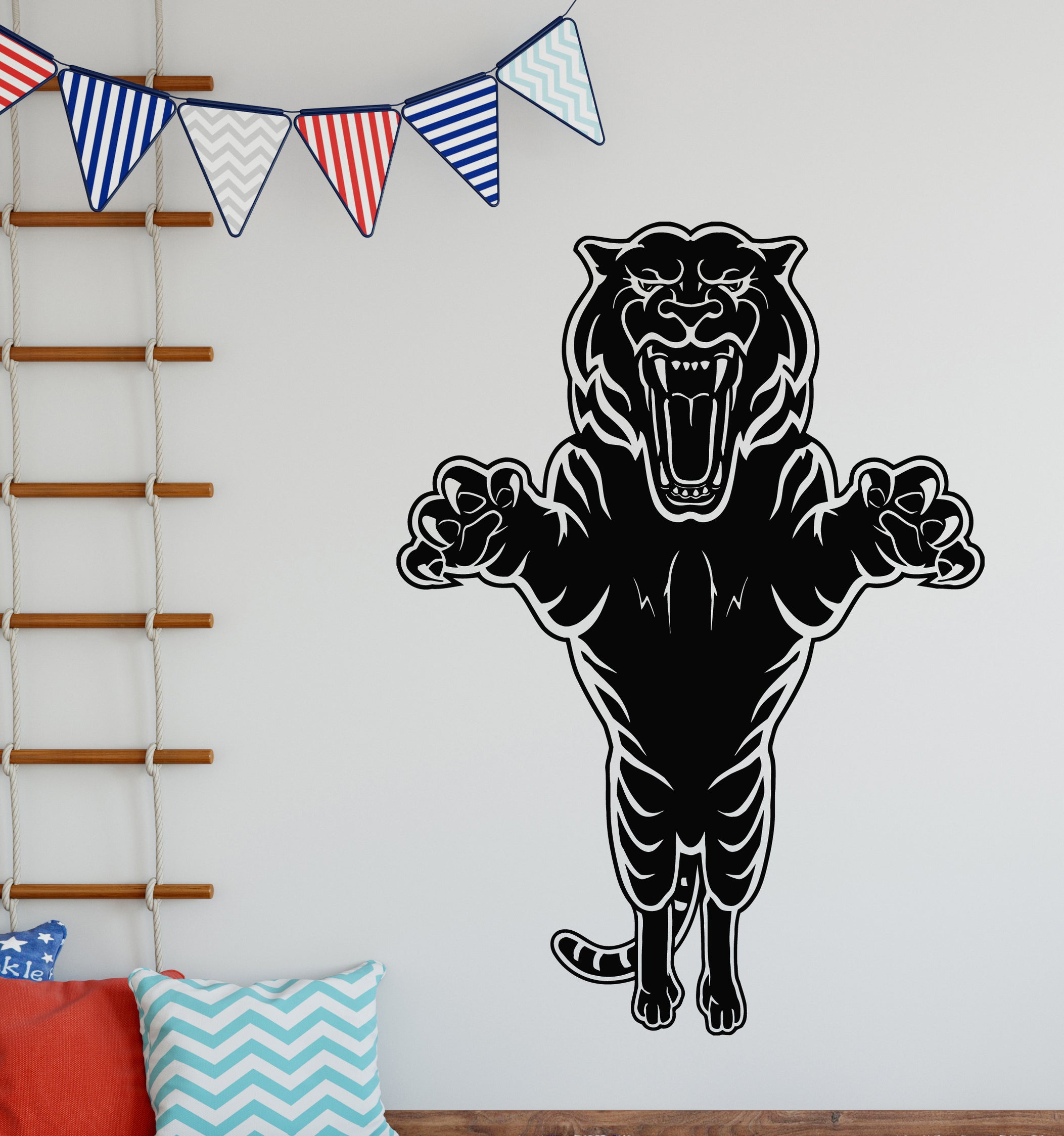 Vinyl Wall Decal Tiger Predator Aggressive Tribal Jumping Animal Stick ...