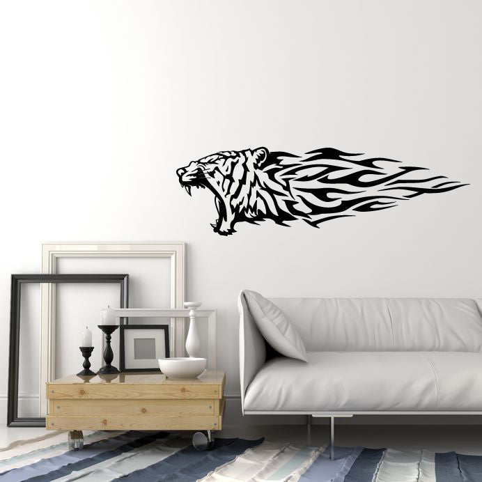 Vinyl Wall Decal Aggressive Tribal Tiger Predator Animal Head Stickers Mural (g3792)