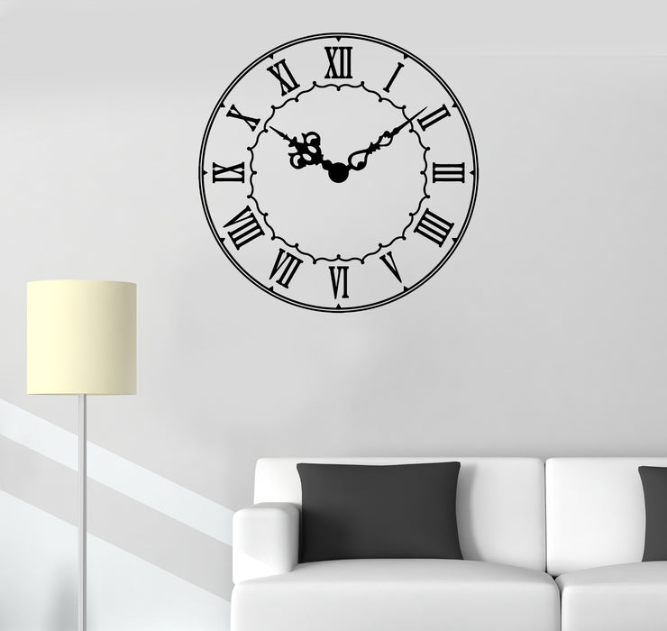 Vinyl Wall Decal Clock Time Roman Numerals Room Office Decor Stickers Mural (g193)