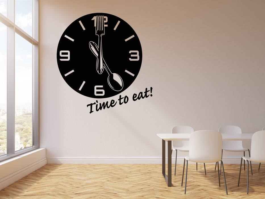 Vinyl Wall Decal Clock Time To Eat Kitchen Dining Room Cafe Stickers Mural (g3434)