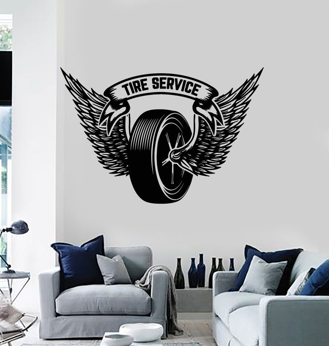 Vinyl Wall Decal Tire Service Repair Car Garage Wheel Wings Stickers Mural (g6500)