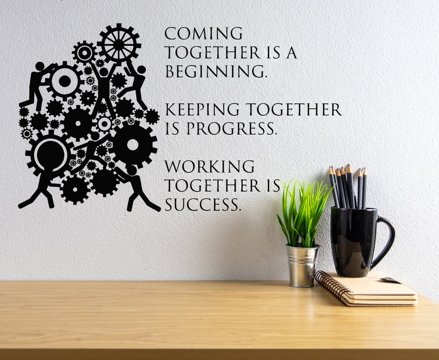 Vinyl Wall Decal Together Progress Office Space Decor Gears Stickers Mural (g5489)