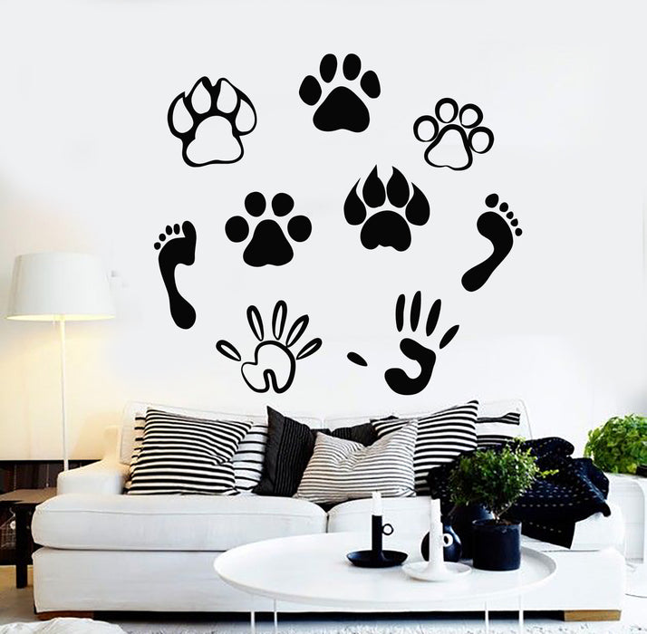 Vinyl Wall Decal Pets Traces People Paws Prints Friendly Animals Stickers Mural (g2629)