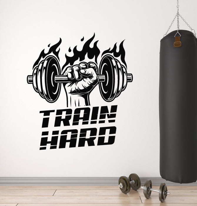 Vinyl Wall Decal Train Hard Trainer Gym Fitness Club Iron Sport Stickers Mural (g2369)