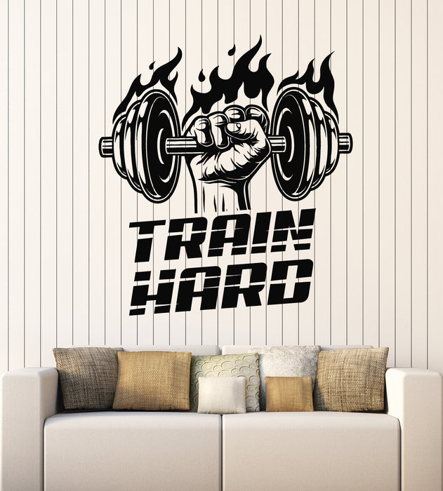 Vinyl Wall Decal Train Hard Trainer Gym Fitness Club Iron Sport Stickers Mural (g2369)