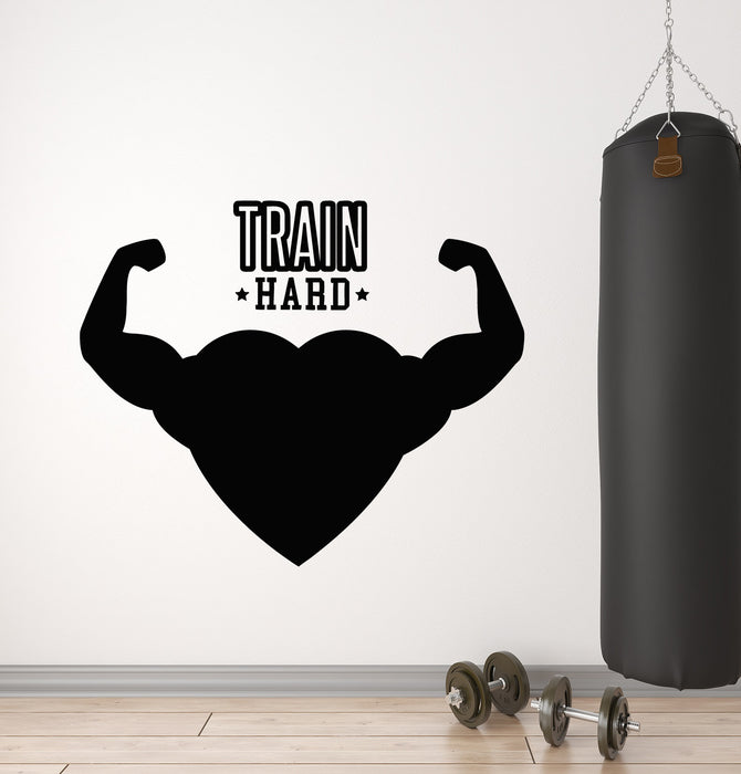 Vinyl Wall Decal Train Hard Gym Fitness Club Muscles Heart Stickers Mural (g786)