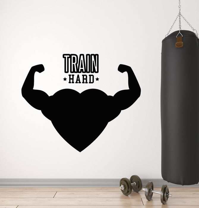 Autocollant mural en vinyle Train Hard Gym Fitness Club Muscles Heart Stickers Mural (g786)