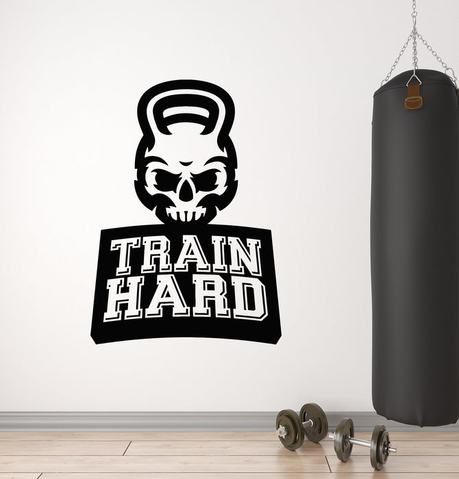 Vinyl Wall Decal  Fitness Club Train Hard Gym Skull Iron Sport Stickers Mural (g4385)