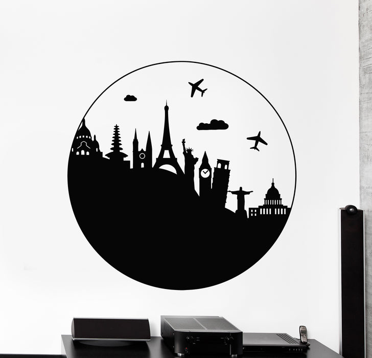 Vinyl Wall Decal Time To Travel Europe Attractions World Tourism Stickers Mural (g1022)