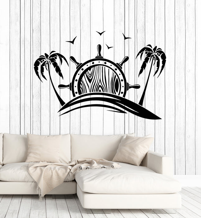 Vinyl Wall Decal Vacation Time To Travel Ocean Sea Beach Palm Anchor Stickers Mural (g2449)