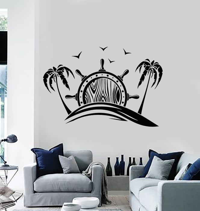 Vinyl Wall Decal Vacation Time To Travel Ocean Sea Beach Palm Anchor Stickers Mural (g2449)