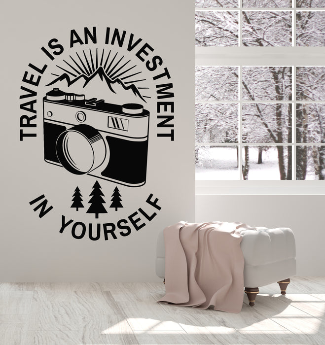 Vinyl Wall Decal Travel Is An Investment In Yourself Phrase Photo Stickers Mural (g6679)