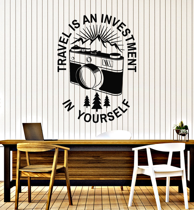 Vinyl Wall Decal Travel Is An Investment In Yourself Phrase Photo Stickers Mural (g6679)