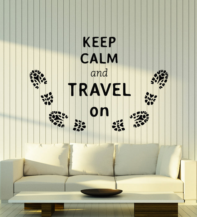 Vinyl Wall Decal Phrase Keep Calm And Travel Footprints Stickers Mural (g5280)