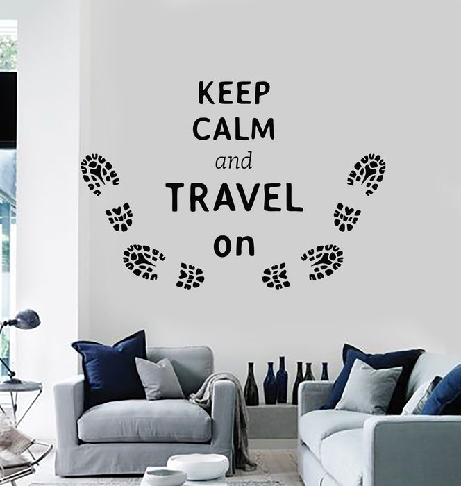 Vinyl Wall Decal Phrase Keep Calm And Travel Footprints Stickers Mural (g5280)