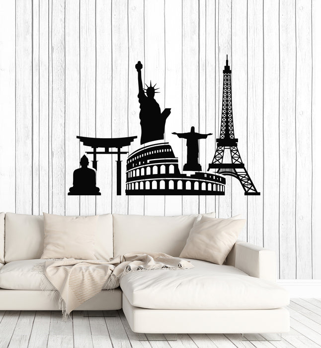 Vinyl Wall Decal Statue Liberty Tourism Eiffel Tower Buddha Stickers Mural (g7364)