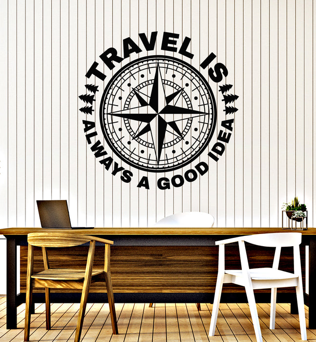 Vinyl Wall Decal Travel Good Idea Quote Words Rose of Wind Stickers Mural (g7491)