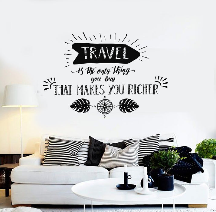 Vinyl Wall Decal Travel Only Thing You Buy Inspiration Quote Phrase Stickers Mural (g7634)