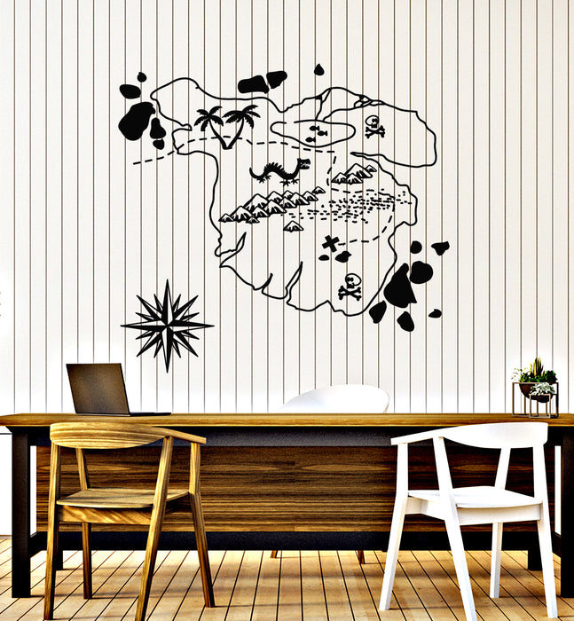 Vinyl Wall Decal Home Interior Pirate Map Treasures Kids Room Stickers Mural (g6119)