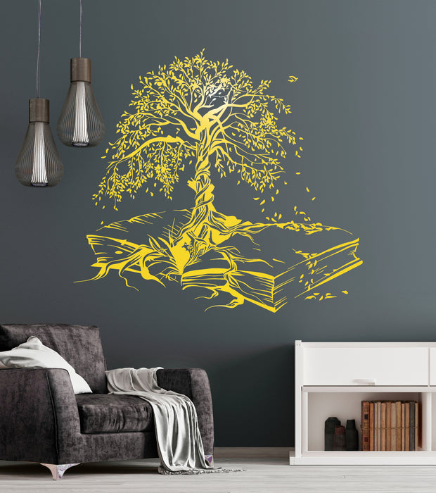 Vinyl Wall Decal Tree Book Leaves Knowledge Library Reading Room Stickers Mural Unique Gift (ig5200)