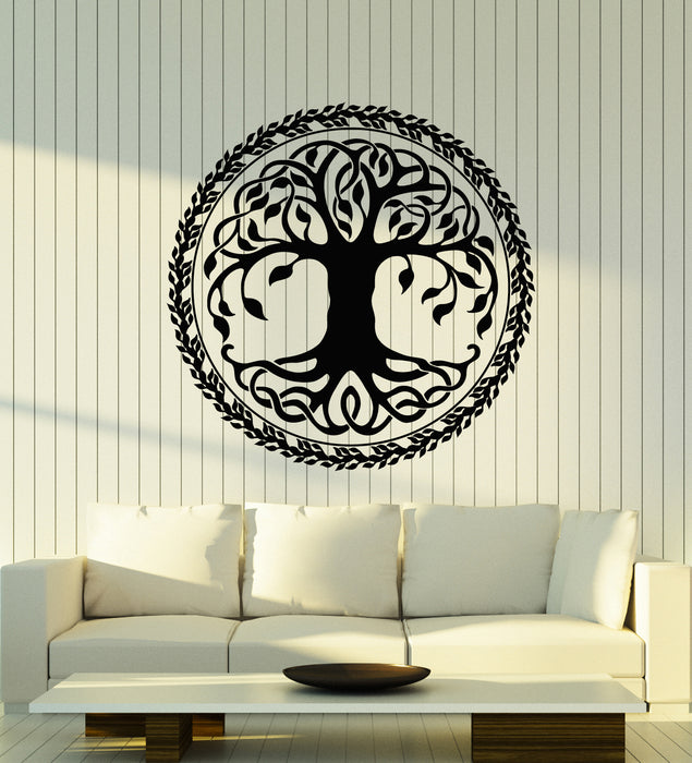 Vinyl Wall Decal Beauty Tree Circle Leaves Ornament Symbol Nature Style Stickers Mural (g1103)