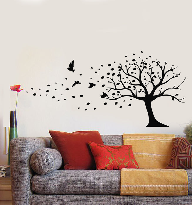 Vinyl Wall Decal Autumn Tree Nature Foliage Birds Garden Stickers Mural (g1413)