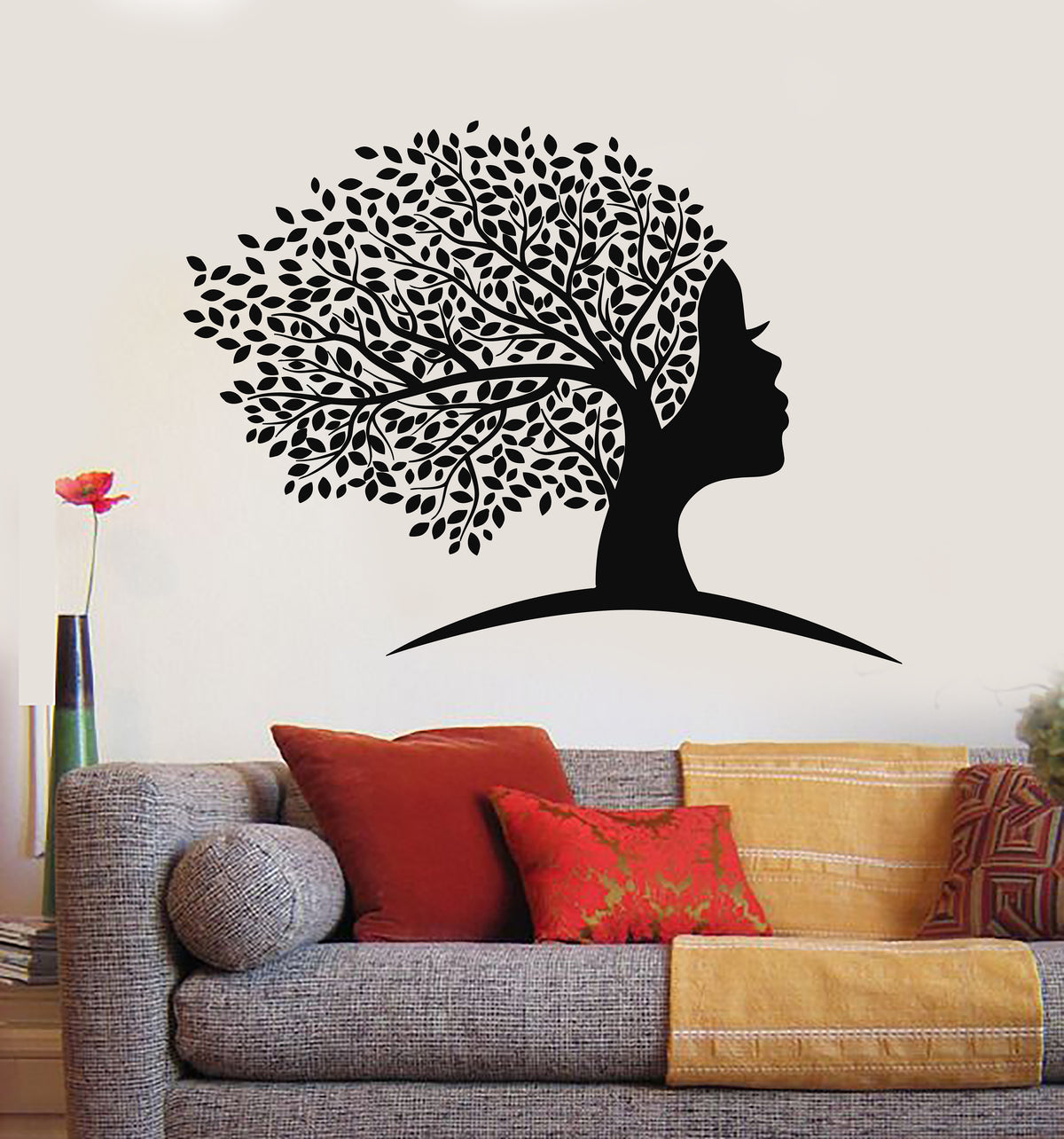 Vinyl Wall Decal Abstract Female Face Women Girl Head Tree Leaves Stic ...