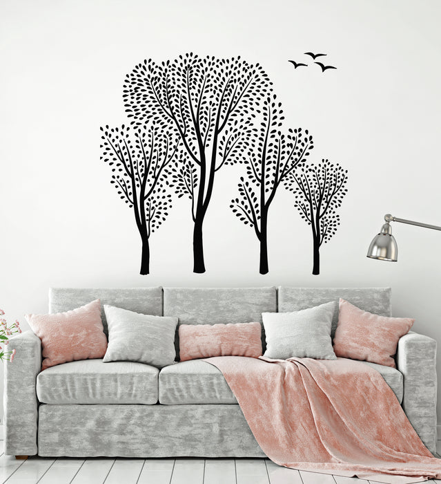 Vinyl Wall Decal Trees Green Leaves Forest Birds Nature Landscape Stickers Mural (g2097)