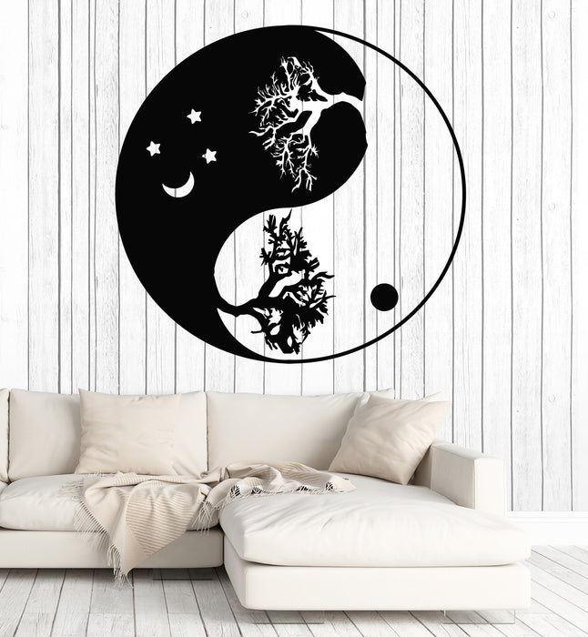 Vinyl Wall Decal Asian Style Yin Yang Circle Tree Zen Day Night Stickers Mural (g2380)