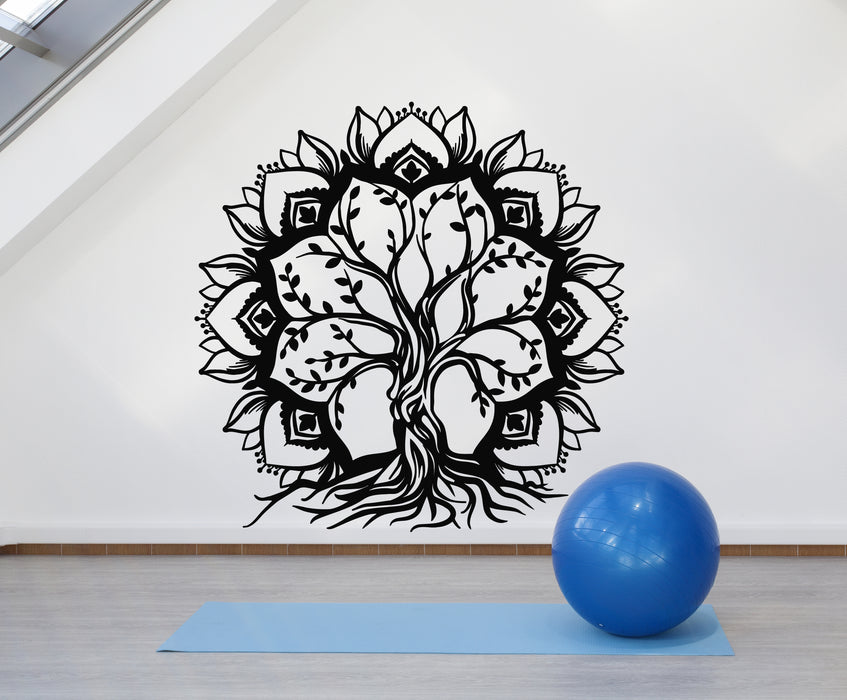 Vinyl Wall Decal Mandala Tree Leaves Roots Nature Meditation Room Stickers Mural (g1063)