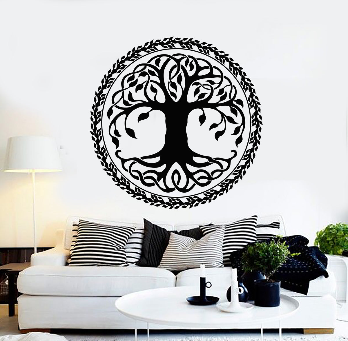Vinyl Wall Decal Beauty Tree Circle Leaves Ornament Symbol Nature Styl ...